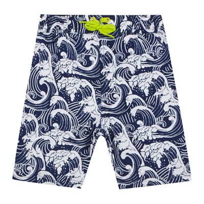 Boys' navy wave print swim shorts